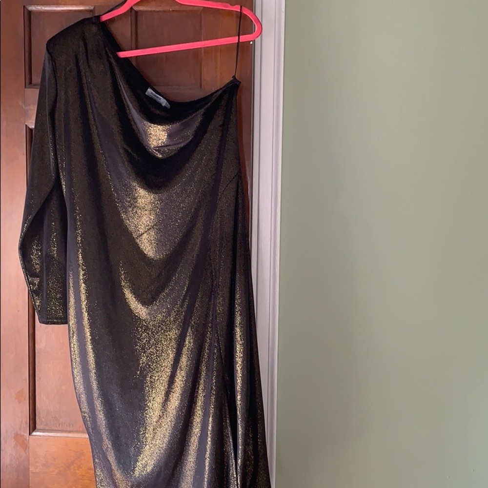 Glitter Velvet One Shoulder Midi Dress